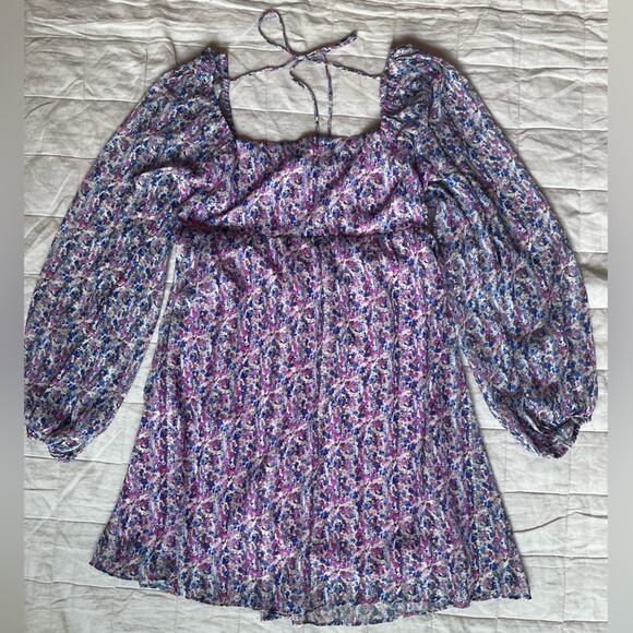 Lucy Paris Pink Blue Floral Puff Sleeve Babydoll Mini Dress Cottagecore - Medium - Picture 1 of 9